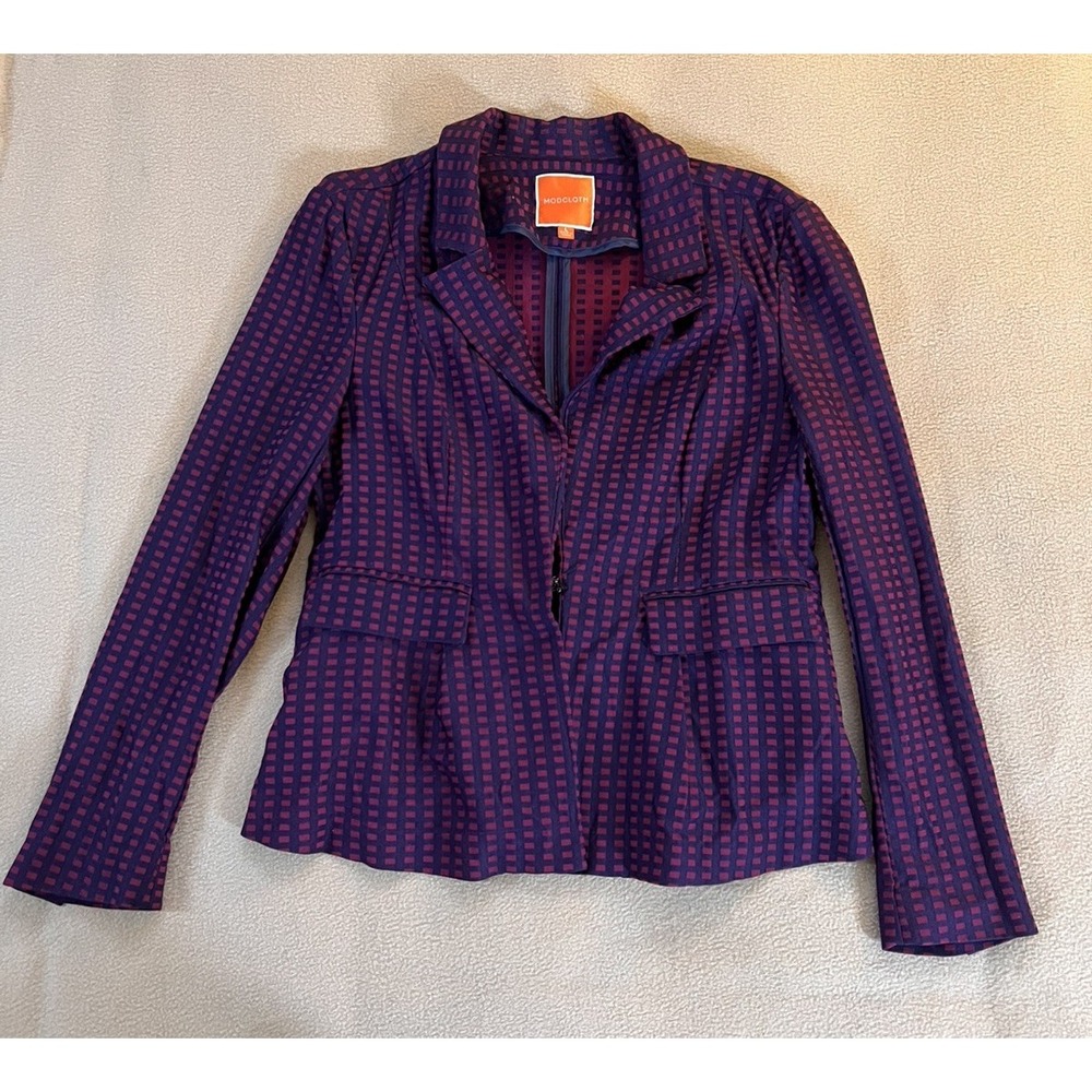 Modcloth Navy Maroon Dark Academia Jacket Peplum Blazer Women's Large Career